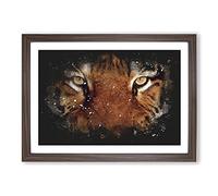 Big Box Art Tiger Vol.6 Paint Splash Framed Wall Art Picture Print Ready to Hang, Walnut A2 (62 x 45 cm)