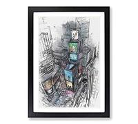 Big Box Art Times Square in New York City in Abstract Framed Wall Art Picture Print Ready to Hang, Black A2 (62 x 45 cm)