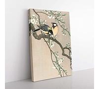 Big Box Art Tits on a Cherry Branch by Ohara Koson Painting Canvas Wall Art Print Ready to Hang Picture, 76 x 50 cm (30 x 20 Inch), Grey, Green, Grey, Black, Yellow