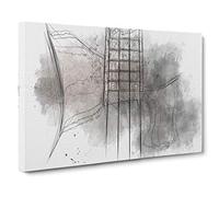 Big Box Art Top of a Black Bass Guitar in Abstract Canvas Wall Art Framed Picture Print, 30 x 20 Inch (76 x 50 cm), White, Grey, Brown