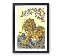 Big Box Art Tora Tiger by Kawanabe Kyosai Framed Wall Art Picture Print Ready to Hang, Black A2 (62 x 45 cm)