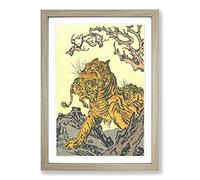 Big Box Art Tora Tiger by Kawanabe Kyosai Framed Wall Art Picture Print Ready to Hang, Oak A2 (62 x 45 cm)