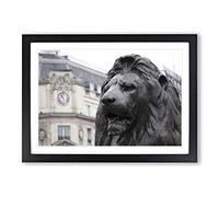 Big Box Art Trafalgar Square Lions London Framed Wall Art Picture Print Ready to Hang, Black A2 (62 x 45 cm)