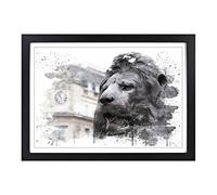 Big Box Art Trafalgar Square Lions London V3 Framed Wall Art Picture Print Ready to Hang, Black A2 (62 x 45 cm)