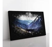 Big Box Art Trail in The Annapurna Circuit Nepal Paint Splash Canvas Wall Art Print Ready to Hang Picture, 76 x 50 cm (30 x 20 Inch), White, Grey, Blue, Blue