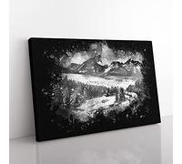 Big Box Art Train Through Canada Paint Splash Canvas Wall Art Print Ready to Hang Picture, 76 x 50 cm (30 x 20 Inch), White, Grey, Olive, Green, Olive, Green