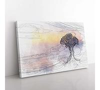 Big Box Art Tree Reflecting Upon The Lake in Abstract Canvas Wall Art Print Ready to Hang Picture, 76 x 50 cm (30 x 20 Inch), White, Grey, Beige, Grey, Black