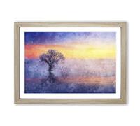Big Box Art Tree Reflecting Upon The Lake Painting Framed Wall Art Picture Print Ready to Hang, Oak A2 (62 x 45 cm)