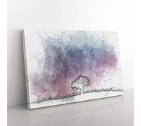 Big Box Art Tree Under The Cosmos in Abstract Canvas Wall Art Print Ready to Hang Picture, 76 x 50 cm (30 x 20 Inch), White, Grey, Lavender, Grey