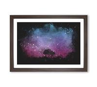 Big Box Art Tree Under The Cosmos Paint Splash Framed Wall Art Picture Print Ready to Hang, Walnut A2 (62 x 45 cm)