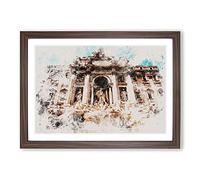 Big Box Art Trevi Fountain in Rome Vol.1 Watercolour Framed Wall Art Picture Print Ready to Hang, Walnut A2 (62 x 45 cm)