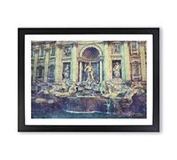 Big Box Art Trevi Fountain in Rome Vol.2 Painting Framed Wall Art Picture Print Ready to Hang, Black A2 (62 x 45 cm)