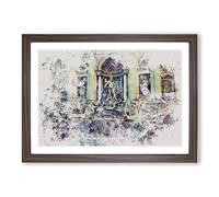 Big Box Art Trevi Fountain in Rome Vol.2 Watercolour Framed Wall Art Picture Print Ready to Hang, Walnut A2 (62 x 45 cm)