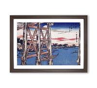 Big Box Art Twilight Moon at Ryogoku Bridge by Utagawa Hiroshige Framed Wall Art Picture Print Ready to Hang, Walnut A2 (62 x 45 cm)