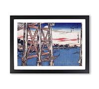 Big Box Art Twilight Moon at Ryogoku Bridge by Utagawa Hiroshige Framed Wall Art Picture Print Ready to Hang, Black A2 (62 x 45 cm)