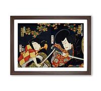 Big Box Art Two Actors with Samurai Swords by Toyohara Kunichika Framed Wall Art Picture Print Ready to Hang, Walnut A2 (62 x 45 cm)
