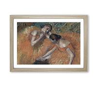 Big Box Art Two Ballet Ballerina Dancers in Orange by Edgar Degas Framed Wall Art Picture Print Ready to Hang, Oak A2 (62 x 45 cm)