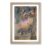 Big Box Art Two Ballet Ballerina Dancers in Pink and Orange by Edgar Degas Framed Wall Art Picture Print Ready to Hang, Oak A2 (62 x 45 cm)