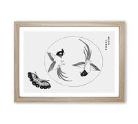 Big Box Art Two Birds & Butterfly by Taguchi Tomoki Framed Wall Art Picture Print Ready to Hang, Oak A2 (62 x 45 cm)