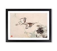 Big Box Art Two Birds by Ren Yi Framed Wall Art Picture Print Ready to Hang, Black A2 (62 x 45 cm)