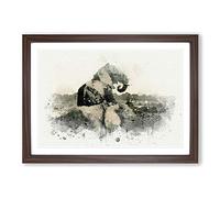 Big Box Art Two Elephants in Abstract Framed Wall Art Picture Print Ready to Hang, Walnut A2 (62 x 45 cm)