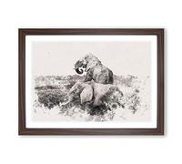 Big Box Art Two Elephants Watercolour Framed Wall Art Picture Print Ready to Hang, Walnut A2 (62 x 45 cm)