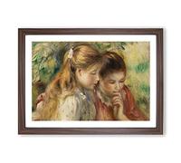 Big Box Art Two Girs Reading by Pierre-Auguste Renoir Framed Wall Art Picture Print Ready to Hang, Walnut A2 (62 x 45 cm)
