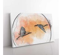 Big Box Art Two Heron Birds in Flight in Abstract Canvas Wall Art Print Ready to Hang Picture, 76 x 50 cm (30 x 20 Inch), White, Grey