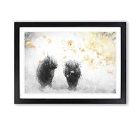 Big Box Art Two Highland Cows in Abstract Framed Wall Art Picture Print Ready to Hang, Black A2 (62 x 45 cm)