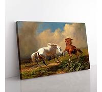 Big Box Art Two Horses by George Stubbs Canvas Wall Art Print Ready to Hang Picture, 76 x 50 cm (30 x 20 Inch), Green, Cream, Cream