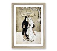 Big Box Art Two Lovers Beneath an Umbrella by Harunobu Suzuki Framed Wall Art Picture Print Ready to Hang, Oak A2 (62 x 45 cm)