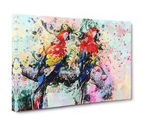 Big Box Art Two Rainbow Macaw Parrots in Abstract Canvas Wall Art Framed Picture Print, 30 x 20 Inch (76 x 50 cm), Grey, Black, Gold, Purple, Red