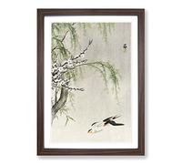Big Box Art Two Swallows in Flight by Ohara Koson Framed Wall Art Picture Print Ready to Hang, Walnut A2 (62 x 45 cm)