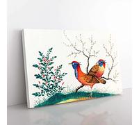 Big Box Art Two Walking Birds Canvas Wall Art Print Ready to Hang Picture, 76 x 50 cm (30 x 20 Inch), White, Turquoise, Beige, Cream, Brown