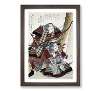 Big Box Art Two Warriors by Yashima Gakutei Framed Wall Art Picture Print Ready to Hang, Walnut A2 (62 x 45 cm)