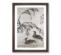 Big Box Art Two Wild Geese by Bian Shoumin Framed Wall Art Picture Print Ready to Hang, Walnut A2 (62 x 45 cm)