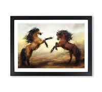 Big Box Art Two Wild Stallion Horses in Abstract Framed Wall Art Picture Print Ready to Hang, Black A2 (62 x 45 cm)
