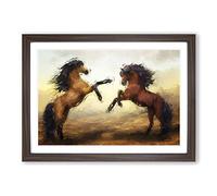 Big Box Art Two Wild Stallion Horses in Abstract Framed Wall Art Picture Print Ready to Hang, Walnut A2 (62 x 45 cm)