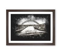 Big Box Art Tyne Bridge Linking Newcastle Paint Splash Framed Wall Art Picture Print Ready to Hang, Walnut A2 (62 x 45 cm)