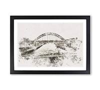 Big Box Art Tyne Bridge Linking Newcastle Watercolour Framed Wall Art Picture Print Ready to Hang, Black A2 (62 x 45 cm)