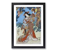 Big Box Art Under a Maple Tree by Utagawa Toyokuni Framed Wall Art Picture Print Ready to Hang, Black A2 (62 x 45 cm)