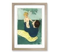 Big Box Art Under The Horse Chestnut Tree by Mary Cassatt Framed Wall Art Picture Print Ready to Hang, Oak A2 (62 x 45 cm)