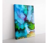 Big Box Art Uniting Inks in Abstract Canvas Wall Art Print Ready to Hang Picture, 76 x 50 cm (30 x 20 Inch), Turquoise, Green, Blue, Olive, Green