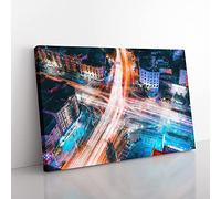 Big Box Art Urban City Lights Painting Canvas Wall Art Print Ready to Hang Picture, 76 x 50 cm (30 x 20 Inch), Grey, Black, Grey