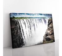 Big Box Art Victoria Falls in Zambia & Zimbabwe Painting Canvas Wall Art Print Ready to Hang Picture, 76 x 50 cm (30 x 20 Inch), White, Grey