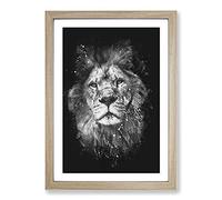 Big Box Art View of A Lion Paint Splash Framed Wall Art Picture Print Ready to Hang, Oak A2 (62 x 45 cm)
