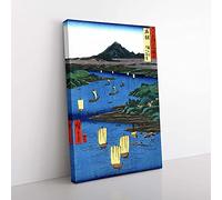 Big Box Art View of Mogami River by Utagawa Hiroshige Painting Canvas Wall Art Print Ready to Hang Picture, 76 x 50 cm (30 x 20 Inch), Blue, Green, White, Blue, Red