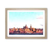 Big Box Art View of Valletta in Malta Painting Framed Wall Art Picture Print Ready to Hang, Oak A2 (62 x 45 cm)