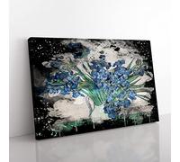 Big Box Art Vincent Van Gogh Iris Irises Flowers (3) Coal Black Canvas Wall Art Print Ready to Hang Picture, 76 x 50 cm (30 x 20 Inch), Multi-Coloured