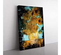 Big Box Art Vincent Van Gogh Twelve Sunflowers Coal Black Canvas Wall Art Print Ready to Hang Picture, 76 x 50 cm (30 x 20 Inch), Multi-Coloured